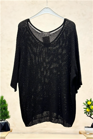 V Yaka Selanik Örgü Merserize Salaş Oversize Bluz