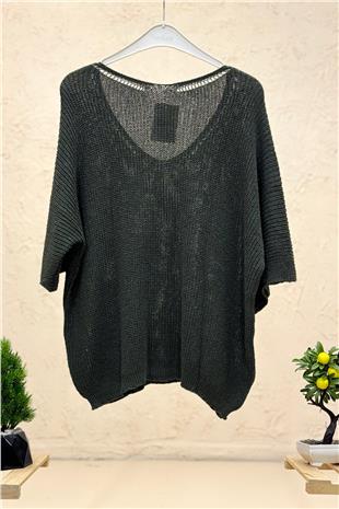 V Yaka Selanik Örgü Merserize Salaş Oversize Bluz