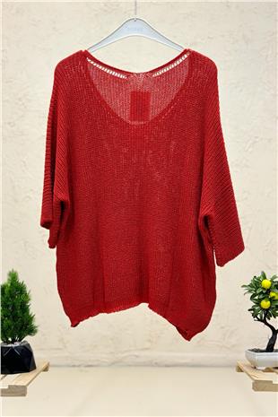 V Yaka Selanik Örgü Merserize Salaş Oversize Bluz