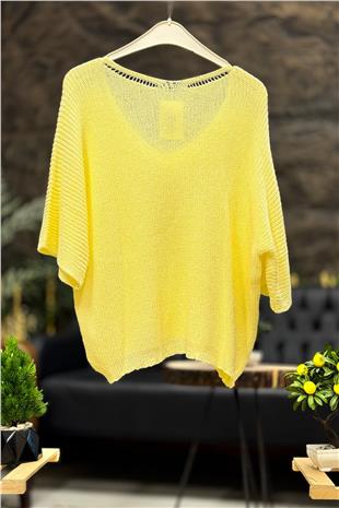 V Yaka Selanik Örgü Merserize Salaş Oversize Bluz