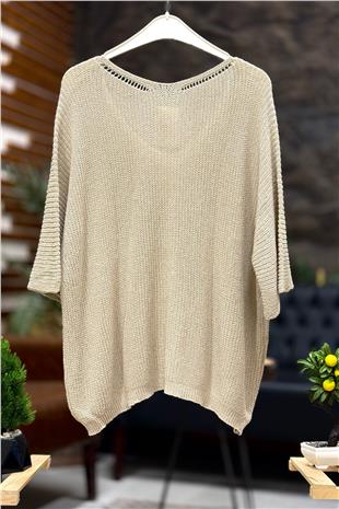 V Yaka Selanik Örgü Merserize Salaş Oversize Bluz