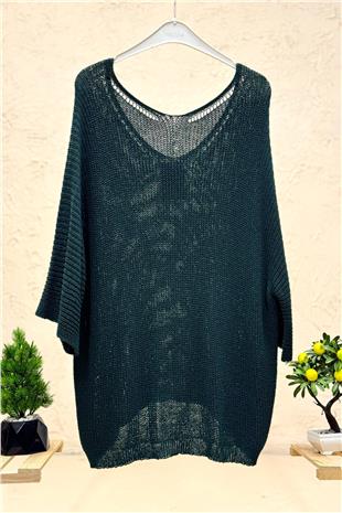 V Yaka Selanik Örgü Merserize Salaş Oversize Bluz