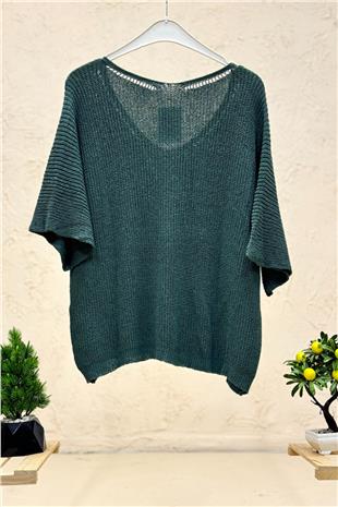 V Yaka Selanik Örgü Merserize Salaş Oversize Bluz