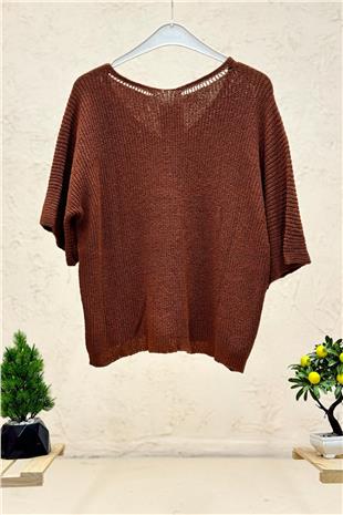 V Yaka Selanik Örgü Merserize Salaş Oversize Bluz