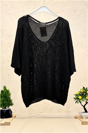 V Yaka Selanik Örgü Merserize Salaş Oversize Bluz