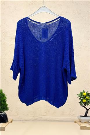 V Yaka Selanik Örgü Merserize Salaş Oversize Bluz