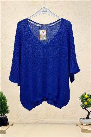 V Yaka Selanik Örgü Merserize Salaş Oversize Bluz