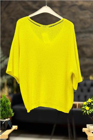 V Yaka Selanik Örgü Merserize Salaş Oversize Bluz