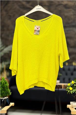 V Yaka Selanik Örgü Merserize Salaş Oversize Bluz