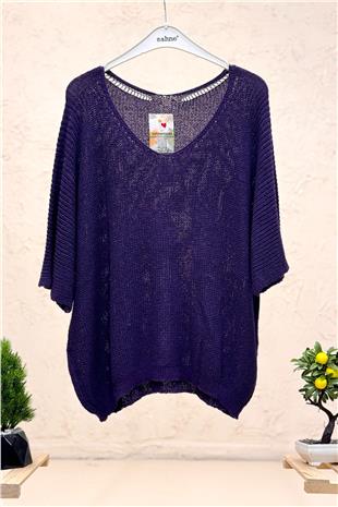 V Yaka Selanik Örgü Merserize Salaş Oversize Bluz