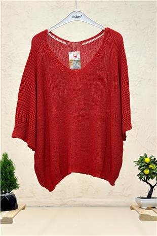 V Yaka Selanik Örgü Merserize Salaş Oversize Bluz