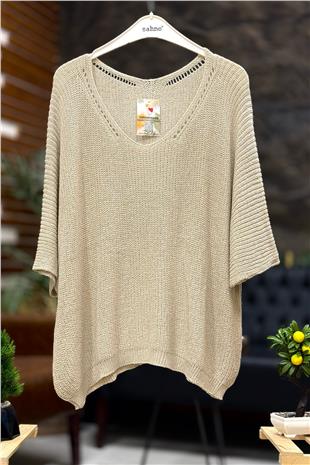 V Yaka Selanik Örgü Merserize Salaş Oversize Bluz