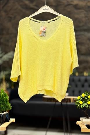 V Yaka Selanik Örgü Merserize Salaş Oversize Bluz