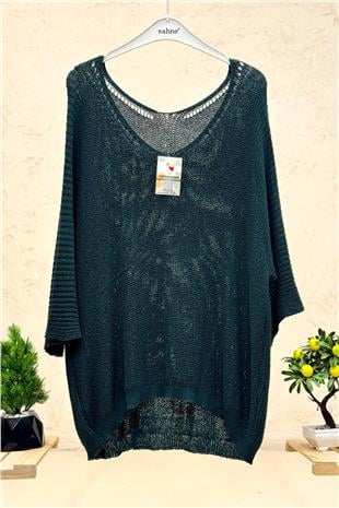 V Yaka Selanik Örgü Merserize Salaş Oversize Bluz