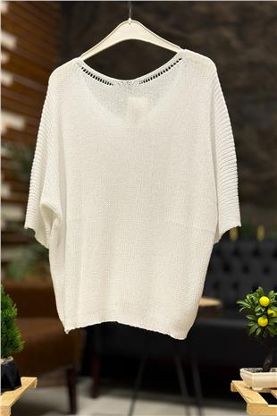 V Yaka Selanik Örgü Merserize Salaş Oversize Bluz