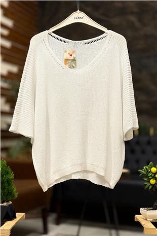 V Yaka Selanik Örgü Merserize Salaş Oversize Bluz