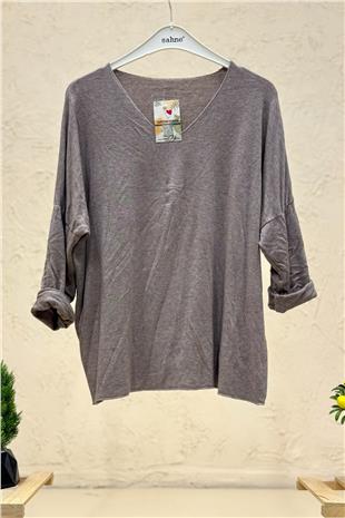 V Yaka Uuzn Kol İthal Yumoş Bluz