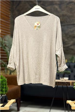 V Yaka Uuzn Kol İthal Yumoş Bluz