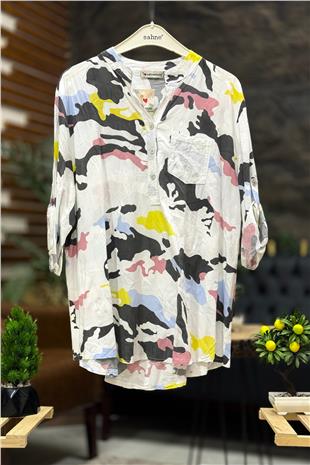 Yaka Pullu Hakim Yaka Düğmeli Kamuflaj Gömlek