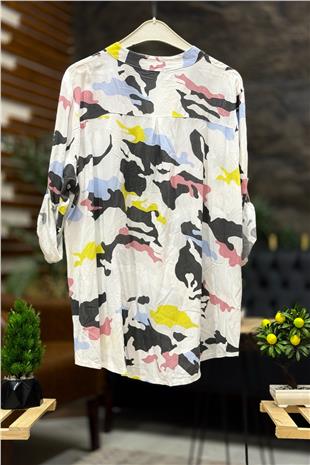 Yaka Pullu Hakim Yaka Düğmeli Kamuflaj Gömlek