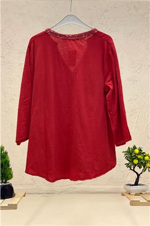 Linen judge collar shirt with sequins on collar and button place