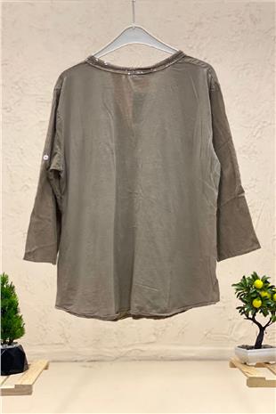 Linen judge collar shirt with sequins on collar and button place