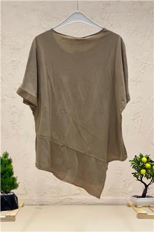 Star Sequin Short Sleeve Asymmetrical Linen Blouse