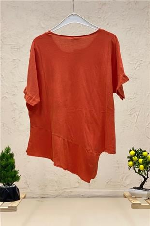 Star Sequin Short Sleeve Asymmetrical Linen Blouse