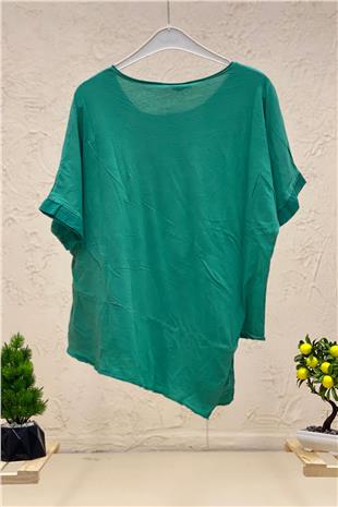 Star Sequin Short Sleeve Asymmetrical Linen Blouse