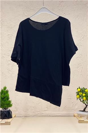 Star Sequin Short Sleeve Asymmetrical Linen Blouse