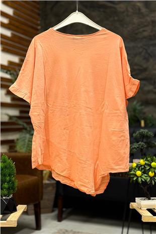 Yıldız Pullu Kısa Kol Asimetrik Keten Bluz