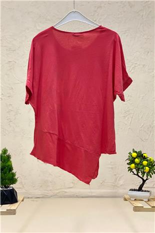 Star Sequin Short Sleeve Asymmetrical Linen Blouse