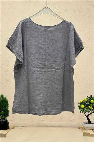 Yıldız Pullu Oversize Kısa Kol Salaş Bluz