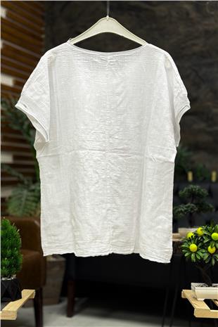 Yıldız Pullu Oversize Kısa Kol Salaş Bluz