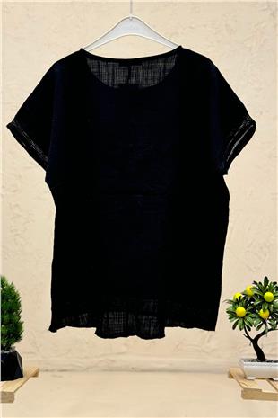 Yıldız Pullu Oversize Kısa Kol Salaş Bluz