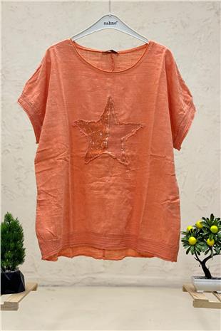 Yıldız Pullu Oversize Kısa Kol Salaş Bluz