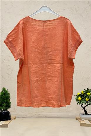 Yıldız Pullu Oversize Kısa Kol Salaş Bluz