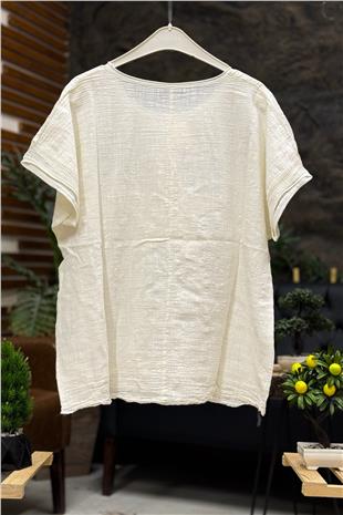 Yıldız Pullu Oversize Kısa Kol Salaş Bluz