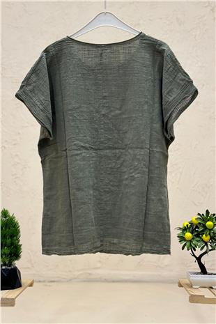 Yıldız Pullu Oversize Kısa Kol Salaş Bluz