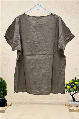 Yıldız Pullu Oversize Kısa Kol Salaş Bluz