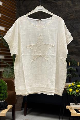 Yıldız Pullu Oversize Kısa Kol Salaş Bluz