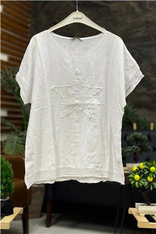 Yıldız Pullu Oversize Kısa Kol Salaş Bluz