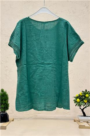 Yıldız Pullu Oversize Kısa Kol Salaş Bluz