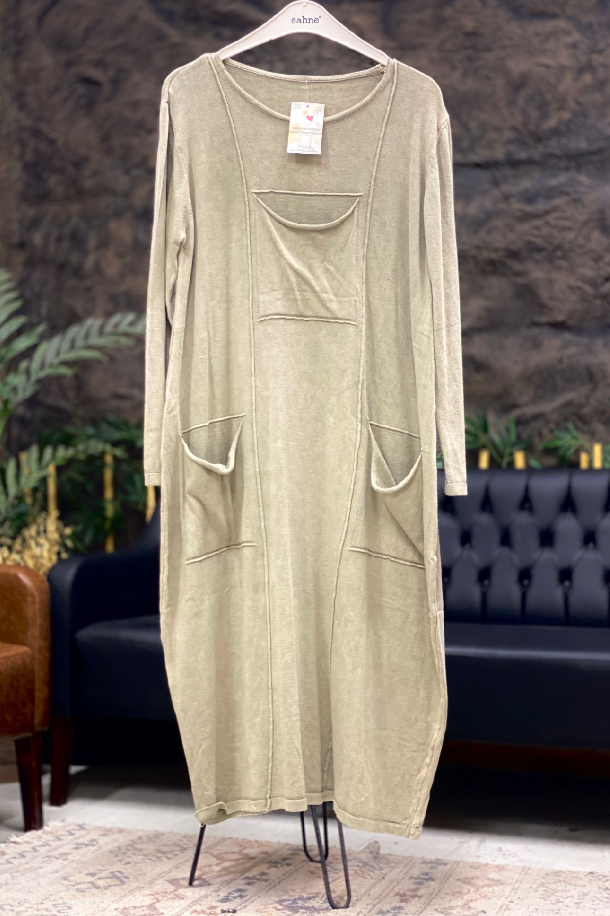 3 Pocket Long Sleeve Wash Knit Dress