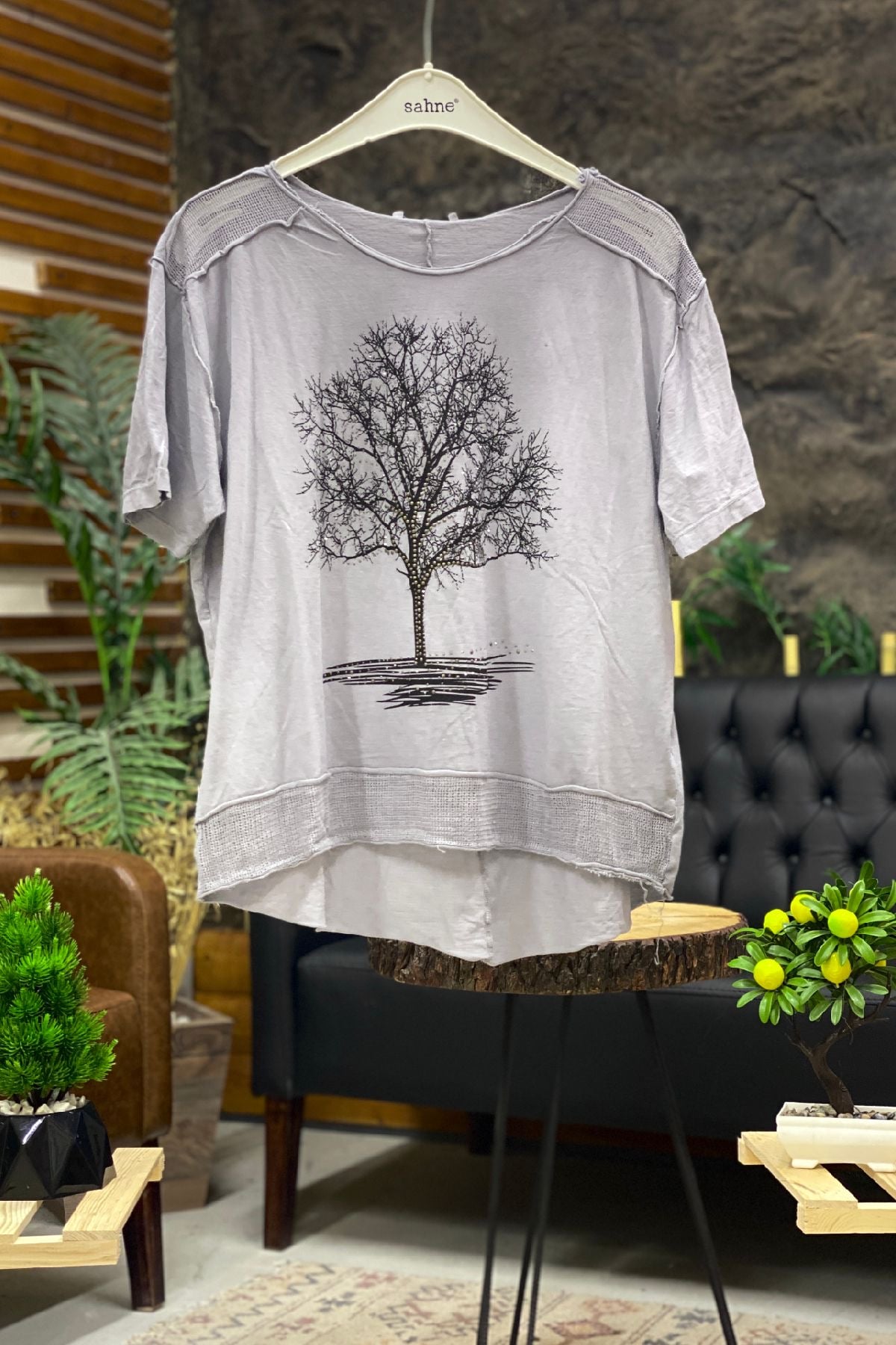 Ağaç Baskı Kısa Kol Penye Tshirt