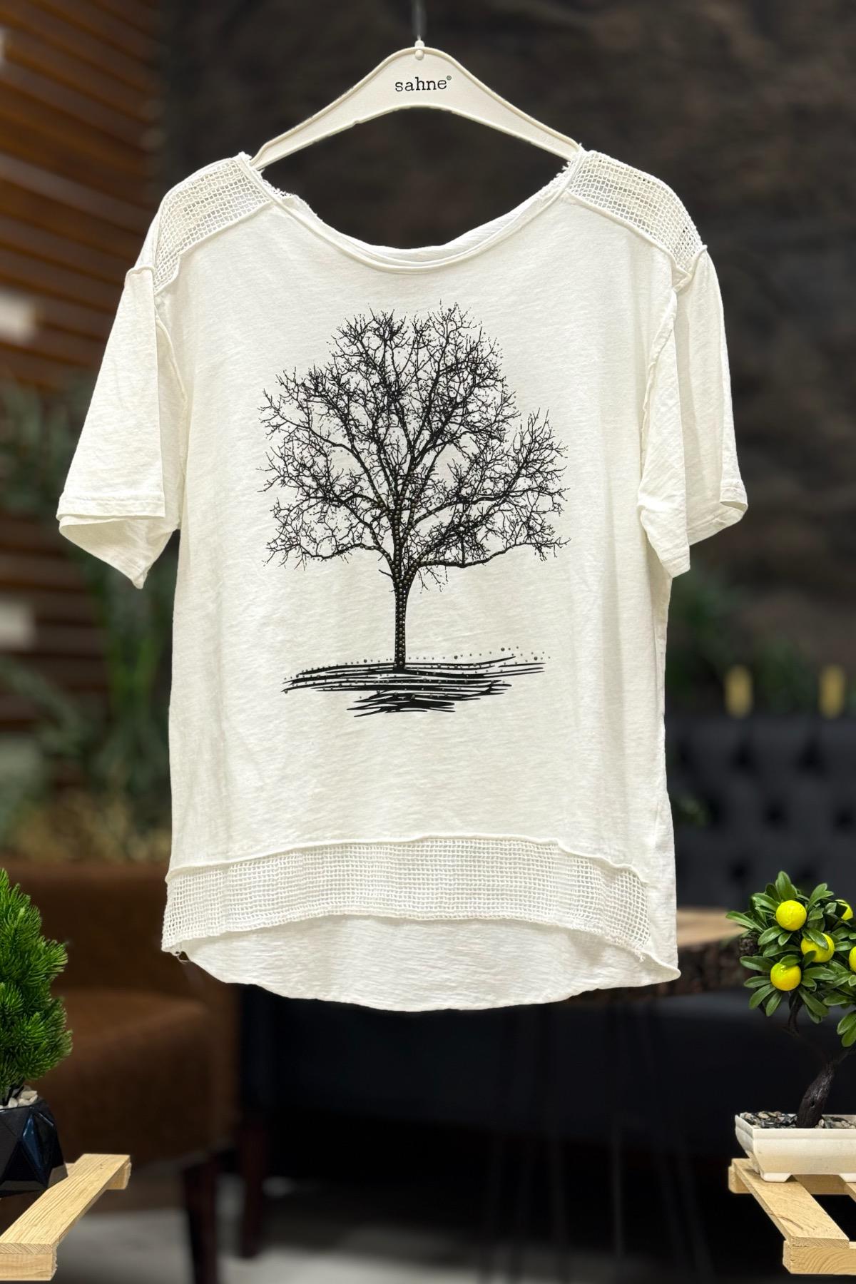 Ağaç Baskı Kısa Kol Penye Tshirt