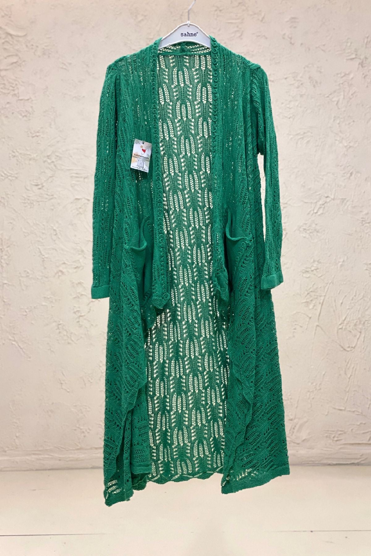 Openwork Asymmetrical Mercerized Long Cardigan