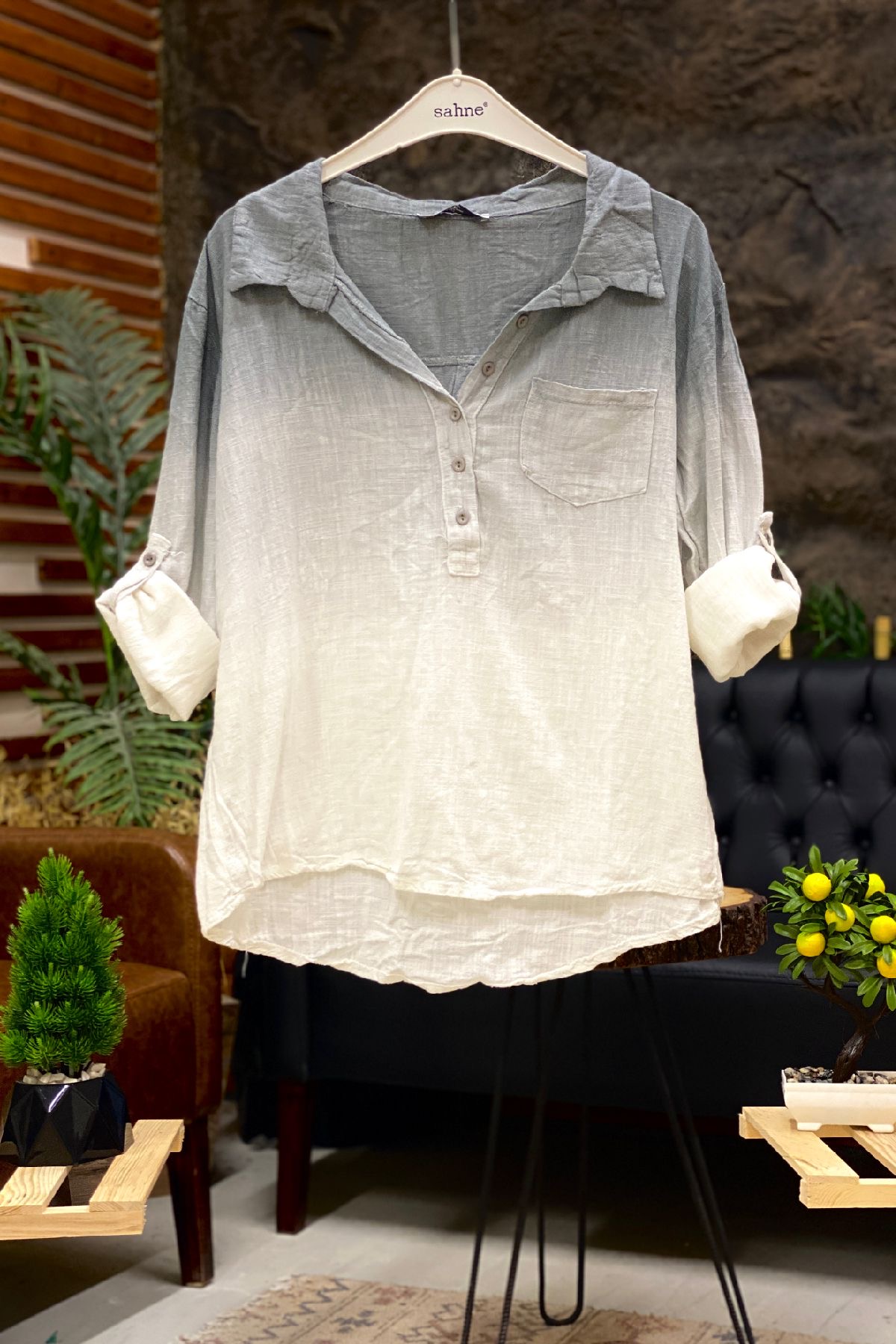 Tie-dye Pattern Collar Half Button Shirt