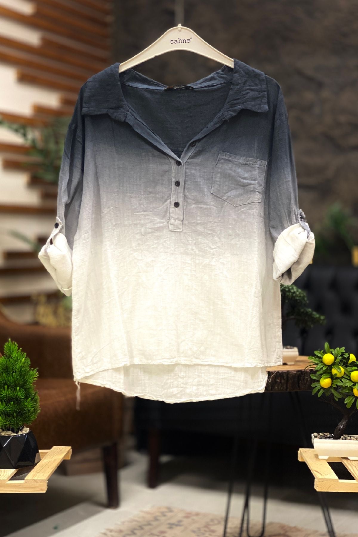 Tie-dye Pattern Collar Half Button Shirt