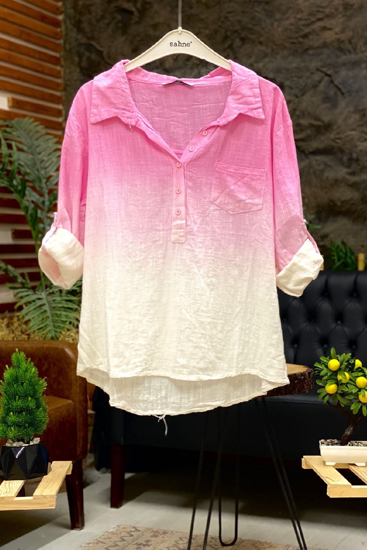 Tie-dye Pattern Collar Half Button Shirt